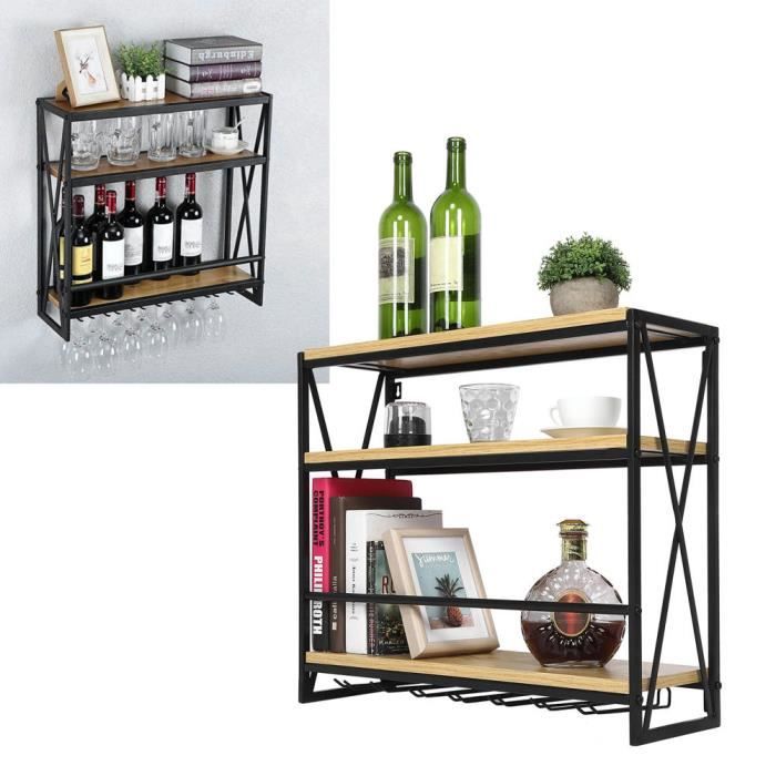 Étagère à Vin Murale Zanefoo Avec LED – Support Métal 1,2 M, éclairage Blanc Chaud USB, Style Industriel