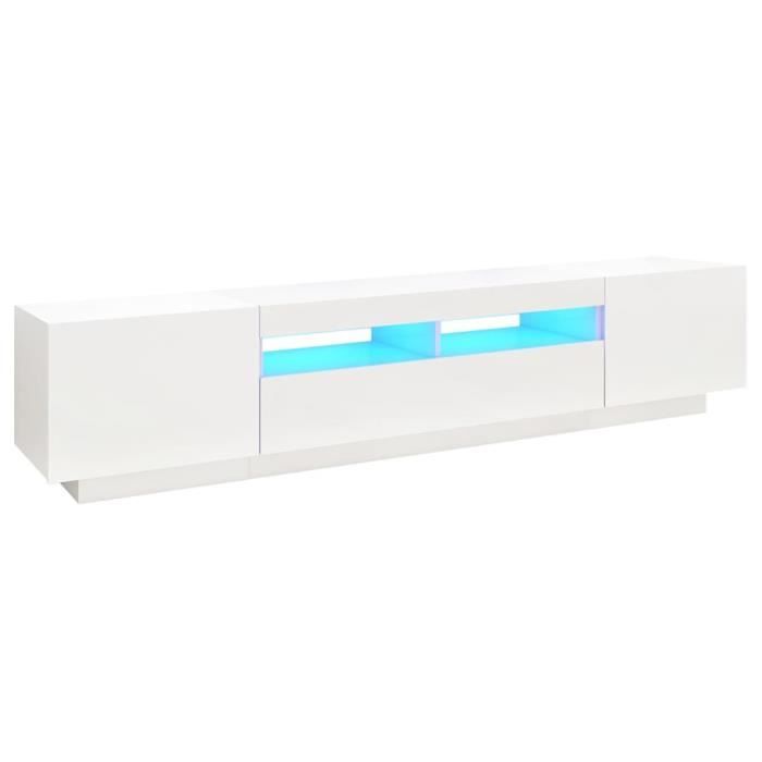 Meuble TV - AKOZON - 200x35x40 cm - Lumières LED RVB - Design contemporain - Bois aggloméré