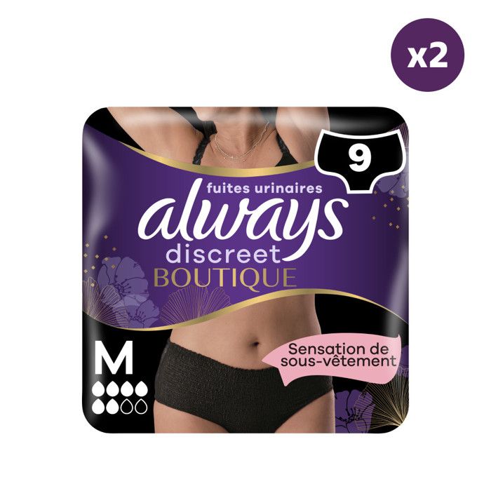2x9 Culottes pour Fuites Urinaires Always Discreet Boutique Taille M Noires Taille Basse Cdiscount Sante Mieux vivre