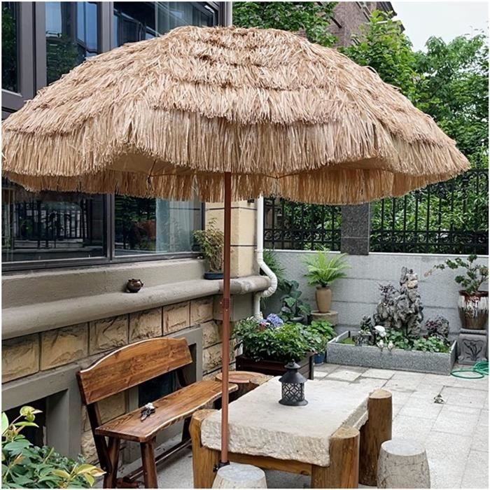 Parasol Jardin Paille Hawaïen 175 Cm - Inclinable, Hauteur Réglable 140-190 Cm, Avec Sac Transport (Base Non Incluse)