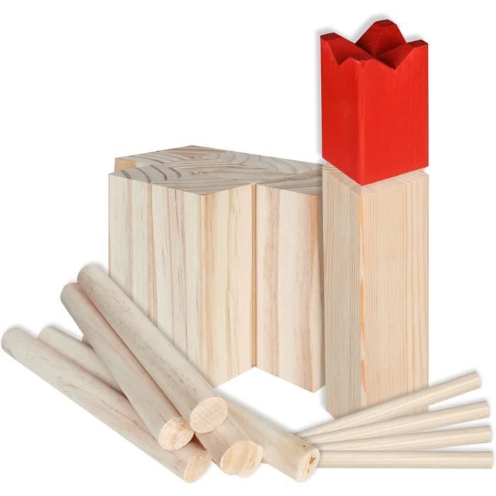 Relaxdays Kubb, jeu d'échecs viking en bois de sapin, 21 pièces avec caisse,adultes et enfants