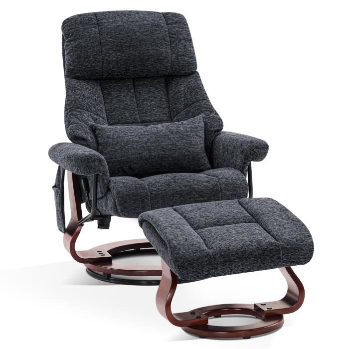 mcombo fauteuil relax avec pouf 9066de-fauteuil tv pivotant avec fonction chaise longue, tissu-gris foncé