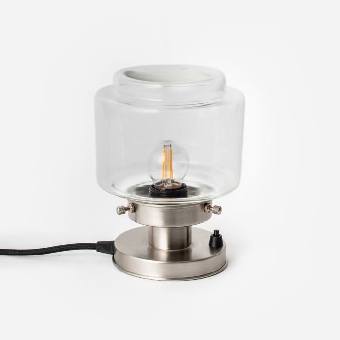 Coloured By Art - Tiffany Lampe - Lampe de Table Stepped Cylinder Small Clair 20s Nickel Mat