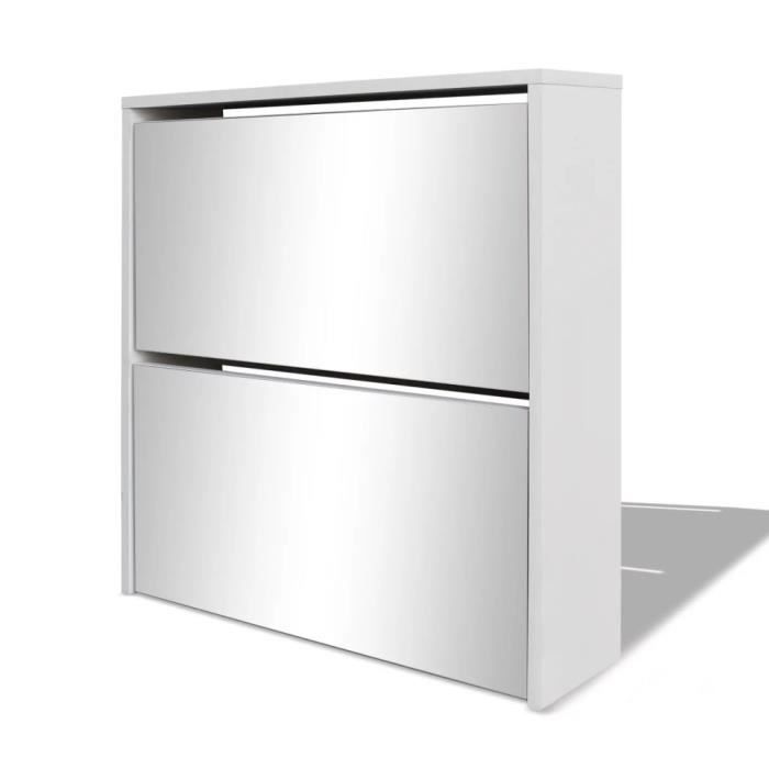 Meuble à chaussures - KAI - 2 étages - Miroir - 63 x 17 x 67 cm - Blanc Meuble à chaussures - KAI - 2 étages - Miroir - 63 x 17 x 67 cm - Blanc