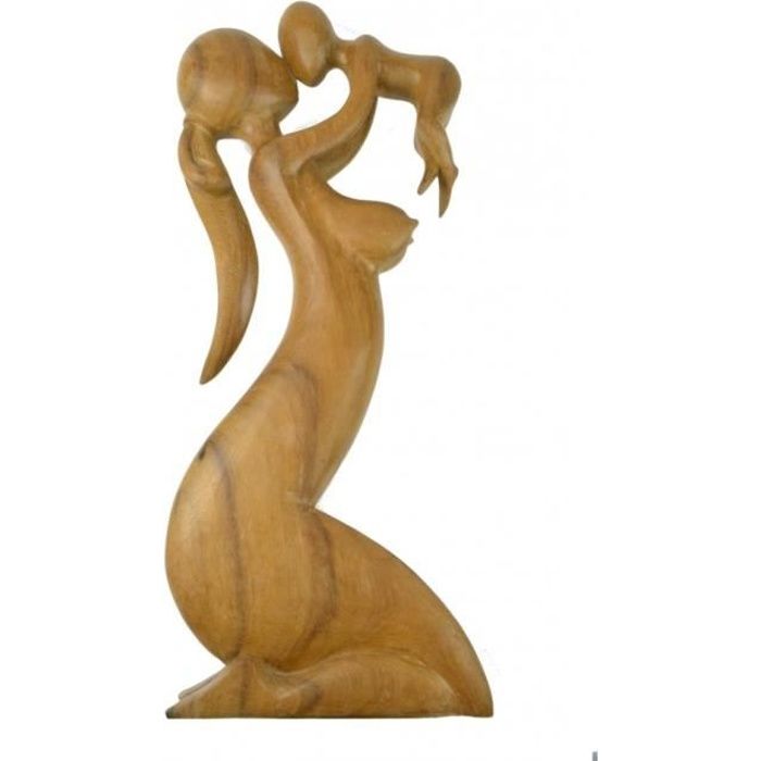 Grande Statue Maternite H50cm En Bois Brut La Mere Et L Enfant Bois Brut Cdiscount Maison
