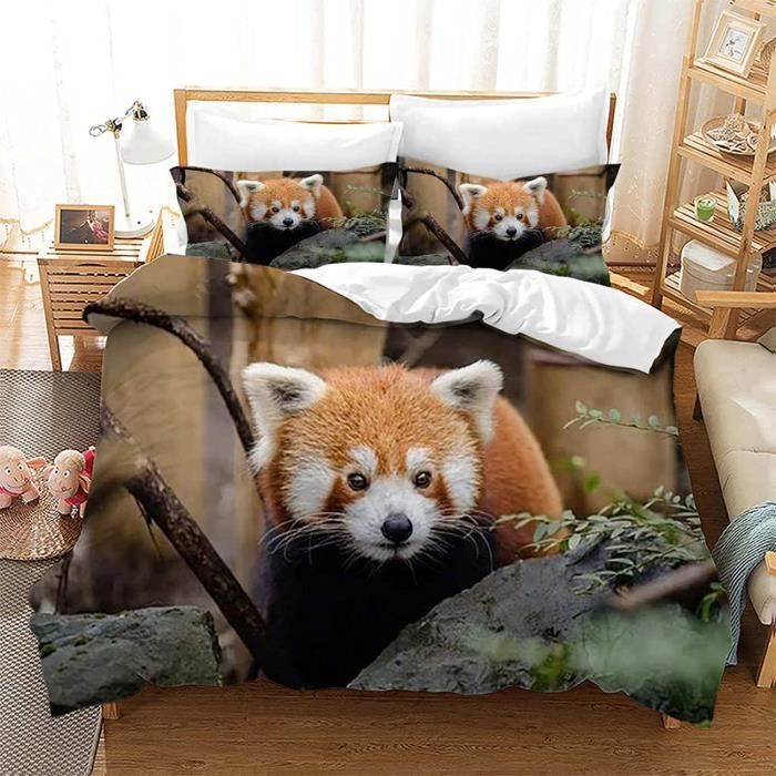 Housse De Couette 200x200 Panda Roux Parure De Lit Adulte - Parure