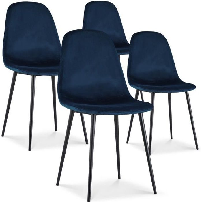 Lot de 4 chaises Bali velours bleu pieds noir Lot de 4 chaises Bali velours bleu pieds noir