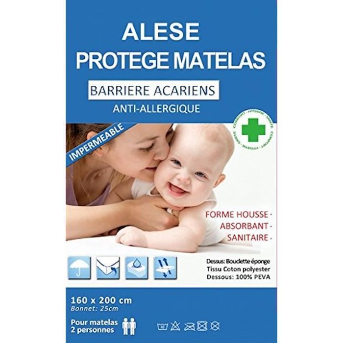 Alése (160X200) protège-matelas Imperméable Anti-Acariens Anti-Allergique  INCONTINENCE - Cdiscount Maison