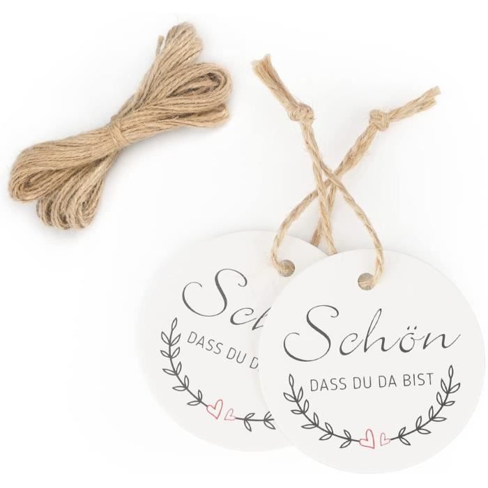 Lot de 100 étiquettes cadeaux de mariage, étiquettes en papier kraft avec ficelle de jute naturelle de 30 m pour fête prénatale, arts et artisanat, mariage, Noël, Thanksgiving et vacances