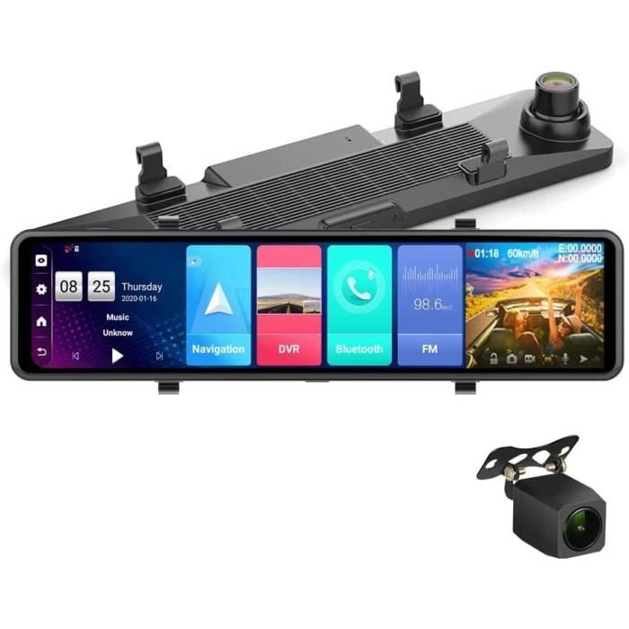Caméra D'auto Rétroviseur 11.26 Pouces écran Tactile Avec Apple CarPlay Et Android Auto - Double Caméra étanche, Vision Nocturne Et Enregistrement En Boucle
