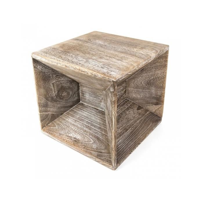 table d'appoint en bois de bambou véritable - homestyle4u - cube gris - 2 tiroirs - 40x40x38cm