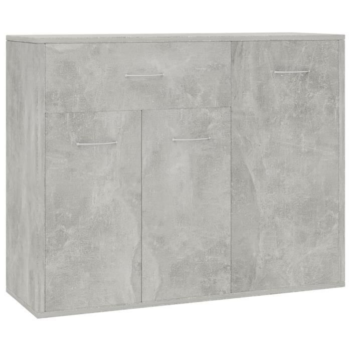 Bahut de cuisine ZOE© - Gris béton - 88x30x70 cm - 1 grand tiroir et 3 portes