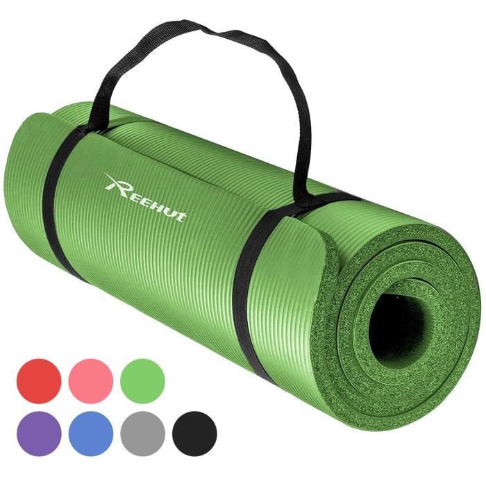 Tapis d Exercices de Yoga Reehut 12 mm Tres epais NBR Haute Densite Pour Pilates Forme Physique et Entrainement Avec Sangle Noir Cdiscount Sport