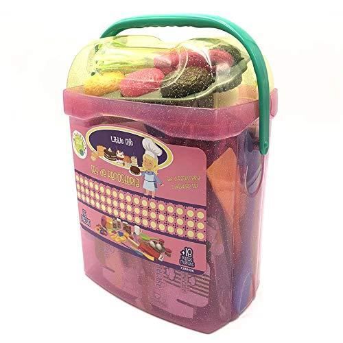 Tachan Set 55 Pièces Ustensiles De Cuisine En Seau Transportable Rose - Jouet Imitation Pour Enfants Dès 18 Mois