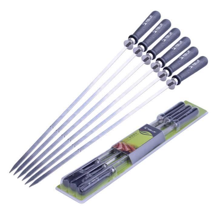 20 Brochettes Métal Réutilisables Pour Barbecue – Acier Inoxydable, Poignée Bois – Idéal Viandes Et Légumes