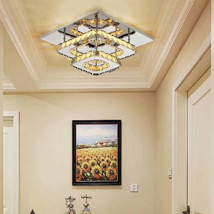 Plafonnier LED Cristal Diamant 30cm - Design Contemporain - Pour Salon Hôtel Restaurant - Lumière Chaude