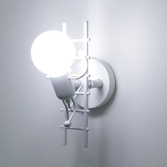 Applique Murale Interieur Lampe Murale Moderne Lampe de Mur Art Déco Max 60W E27 pour Chambre Cuisine Blanc