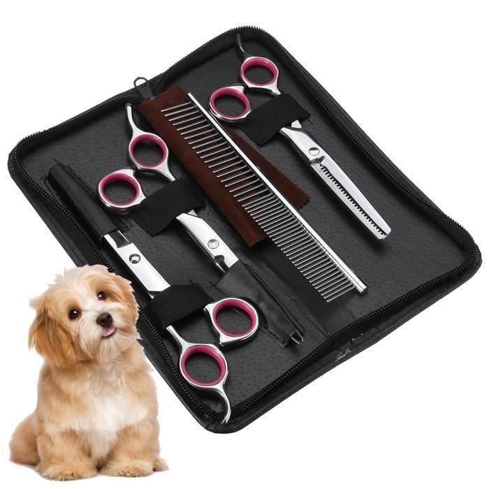 Kit 4Pcs Ciseaux pour toilettage chien beauté en acier inoxydable 