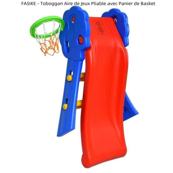 JEUX DE RECRE!!! Toboggan Aire de Jeux Pliable avec Panier de Basket - 106 x 59 x 77 cm - Bleu et rouge Charge 50 KG - FASIKE