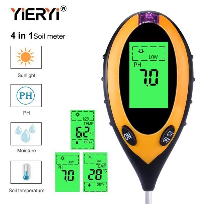 Testeur De Sol 4 En 1 Digital - PH, Humidité, Température Et Lumière - Sonde 20 Cm - Jardinage