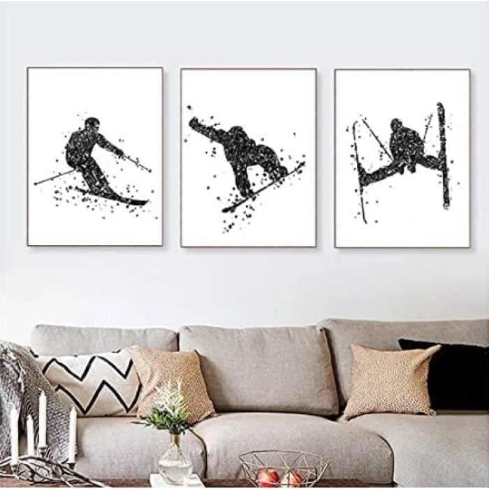 Tableau Toile Montagnes Ski Hiver - Impression 160x50 Cm, Multicolore, Décoration Murale Moderne