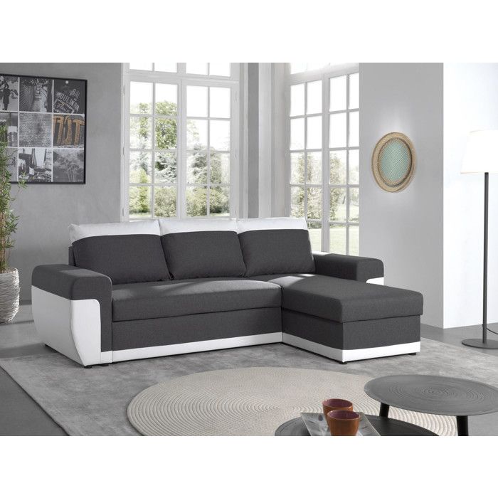 Milan Canapé Dangle Réversible 4 Places Convertible Avec Coffre En Simili Et Tissu Couleur Blanc Gris