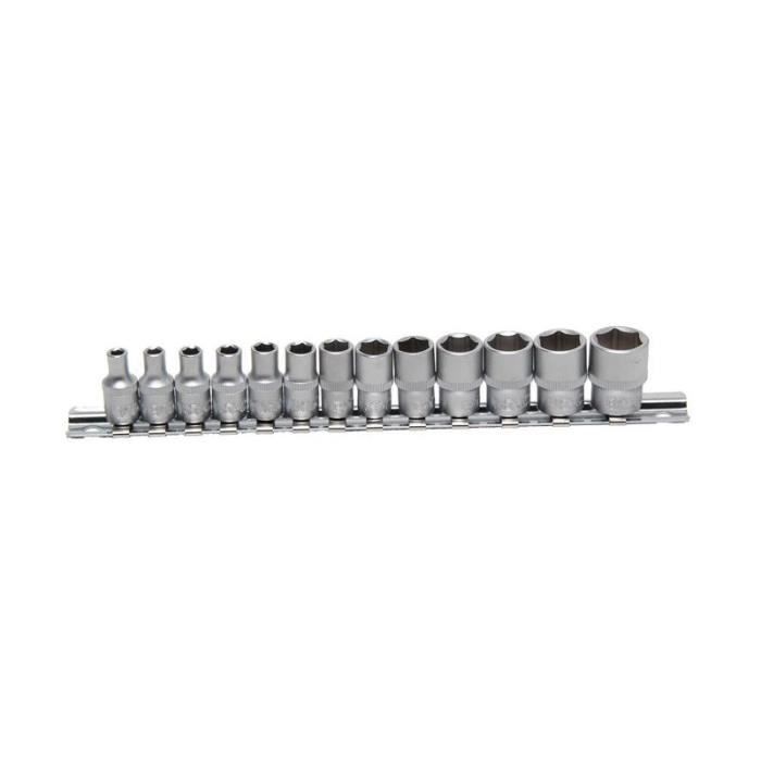 BGS 9102 Jeu De 13 Douilles Six Pans 1/4" 4 à 14mm - Chrome-Vanadium Sur Rail