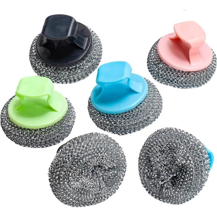 6 Pieces Eponge Metallique,Éponges À Récurer Avec Poignée,Réutilisables Laine D
