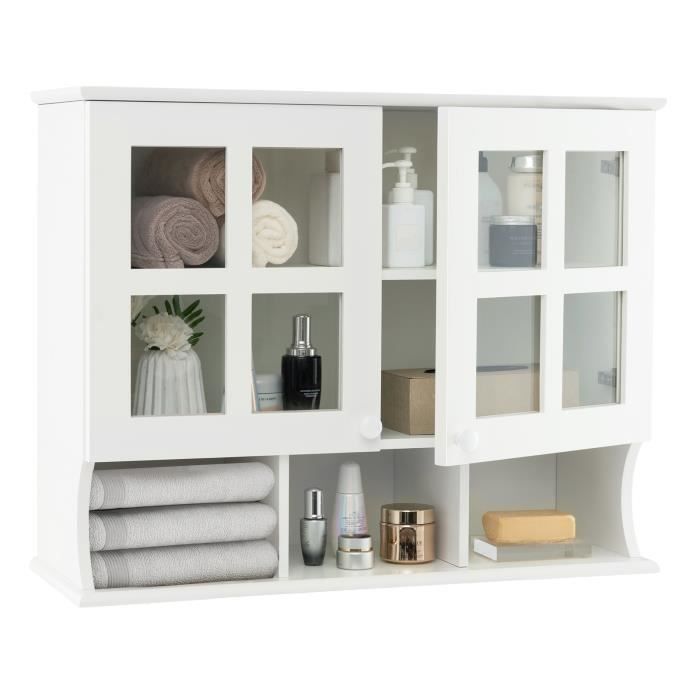 COSTWAY Armoire Murale Salle de Bain, Verre Trempé, Étagères et