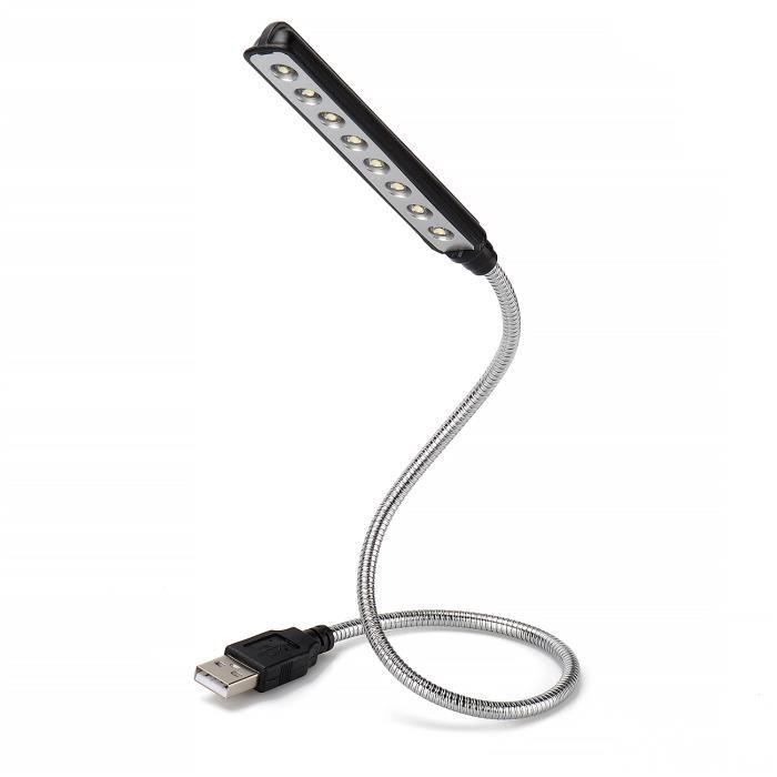 Lampe USB Ordinateur flexible 8 LED - Daffodil ULT05 - Branchement sur port USB pour éclairer Clavier Écran Bureau - Noir