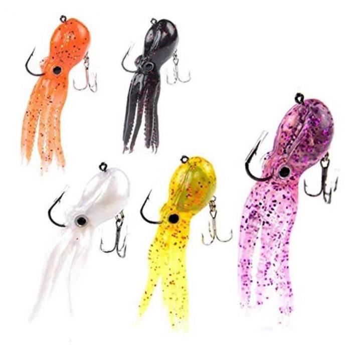 Lot de 6 appâts de pêche en forme de pieuvre avec queue de