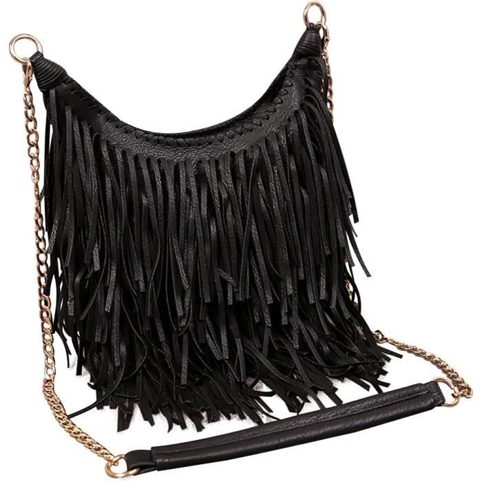Sac Hobo à Bandoulière Jacqueline Jarrot - Cuir Galet Noir Avec Chaînes - Taille Large - Occasion