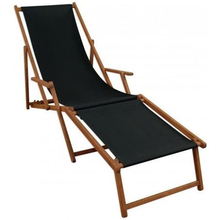 Chaise longue de jardin noire chilienne bain de soleil pliant avec repose-pieds 10-305F Chaise longue de jardin noire chilienne bain de soleil pliant avec repose-pieds 10-305F