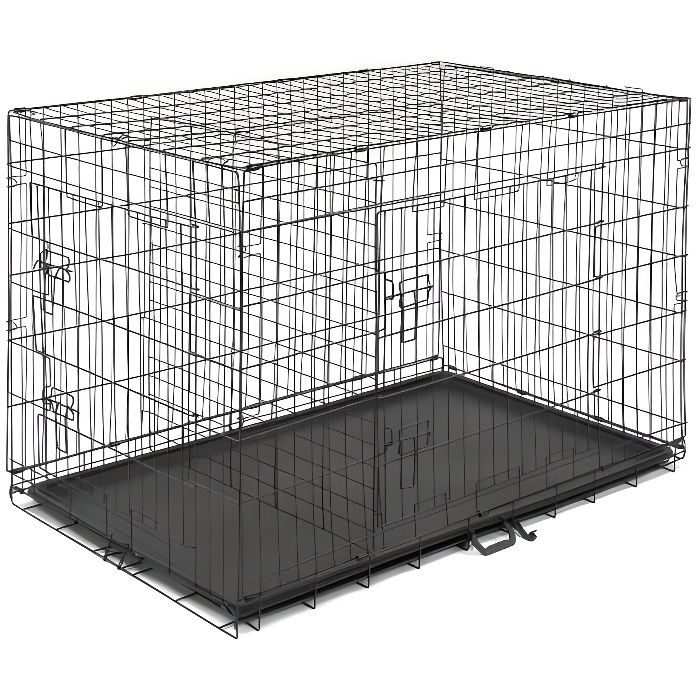 Comparer les prix de Cage pour Chien Pliable avec 2 Portes, Plateau Amovible, 122 x 74,5 x 80,5 cm,Noir