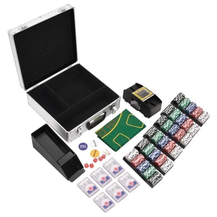 yorten Set de poker combiné Blackjack avec 600 jetons laser Coffret en aluminium multicolore 38 x 36 x 15 cm (L x l x H