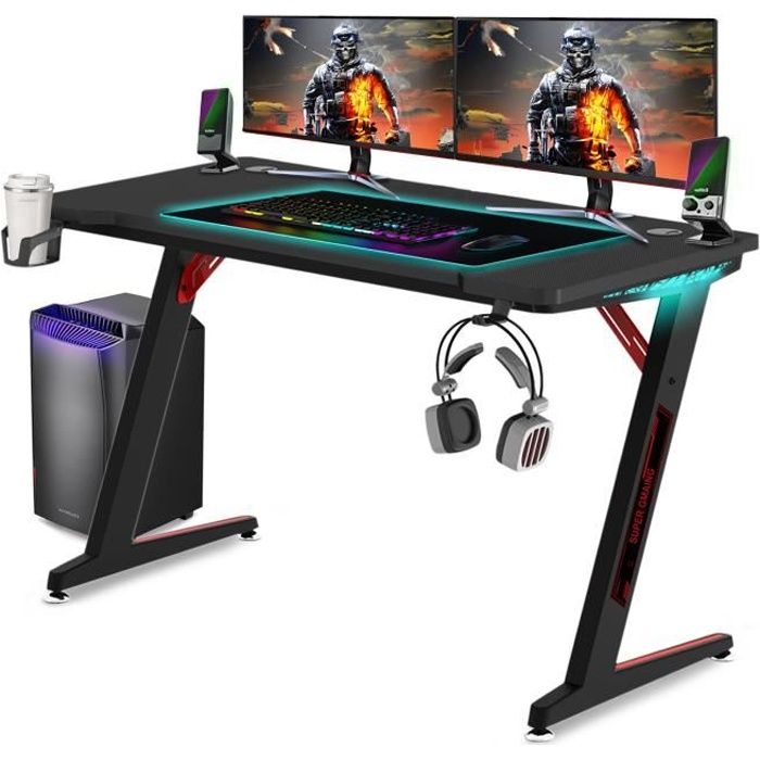 LED Bureau Gamer Bureau Gaming 120 x 60 x 73 cm avec Support pour