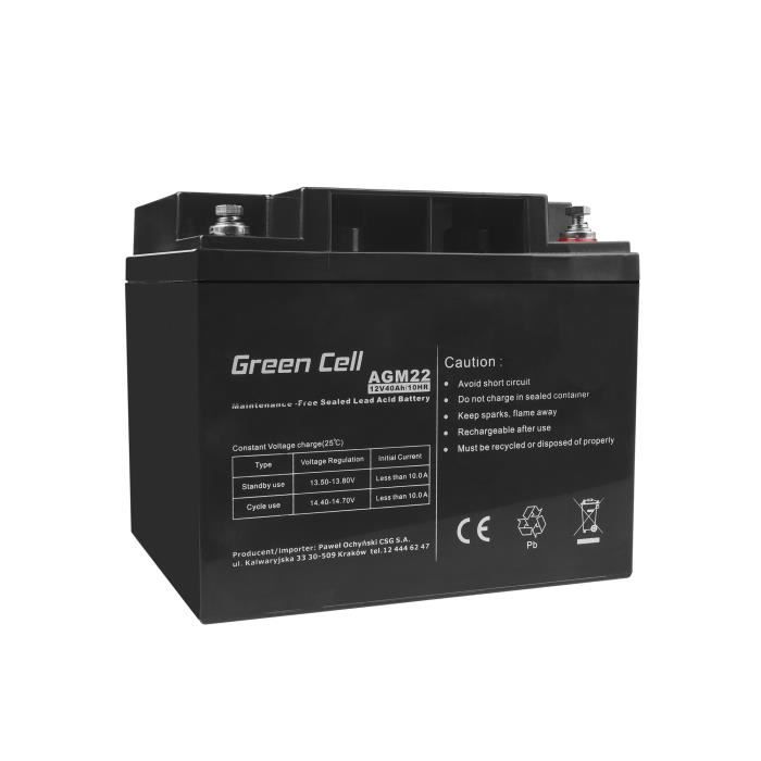 Batterie d'alimentation AGM VRLA Green Cell 12V 40Ah