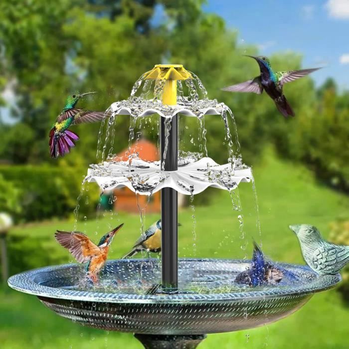 Fontaine Solaire LED 10W Multicolore Avec Batterie Et Télécommande - Pompe Eau Jardin Extérieur