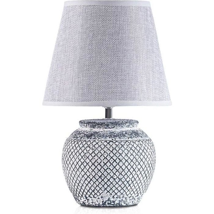 BRUBAKER - Lampe de table/de chevet - Design classique - Hauteur 30 5 cm - Pied en Céramique - Abat-jour en Lin/Gris clair