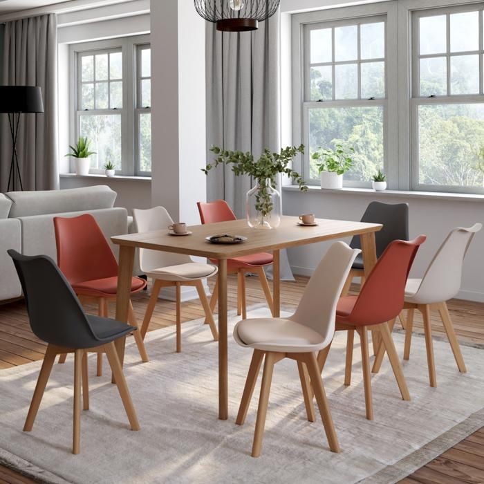 IDMARKET Lot de 8 chaises de salle à manger SARA scandinaves gris foncé x2 terracotta x3 beige x3