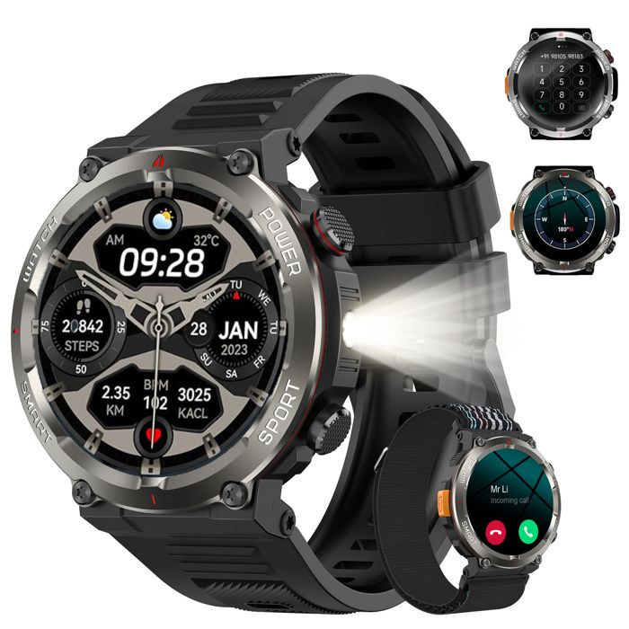 IOWODO  Montre Connect&eacute;e Homme 1.45&rdquo; Smartwatch Sport Appel Bluetooth 10M &Eacute;tanche 960mAh 120+ Sports Compatible Android iOS - Noir 