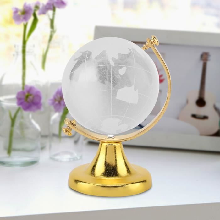 Globe Terrestre Rond Carte Du Monde Cristal Boule De Verre Sphère Maison  Bureau Décor Cadeau (Doré) 85723