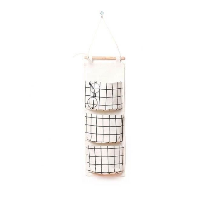 Sac de rangement suspendu avec 3 poches (blanc), panier de rangement mural en tissu Sac de rangement suspendu avec 3 poches (blanc), panier de rangement mural en tissu