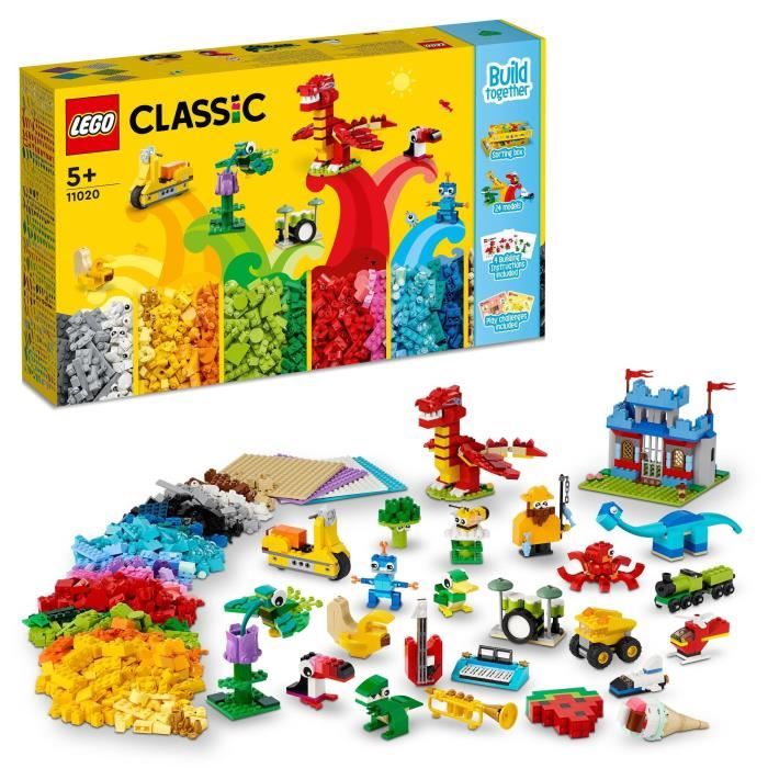 LEGO® Classic 11020 Construire Ensemble, Boîte de Briques pour Créer un Château, Train, etc