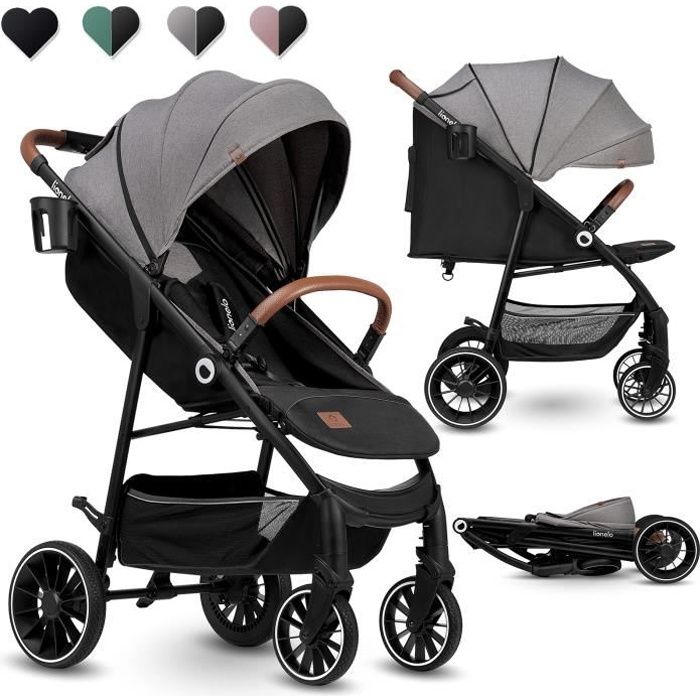 Poussette bébé compacte LIONELO Alexia - De 6 à 36 mois - Capote XXL - Moustiquaire incluse - Gris