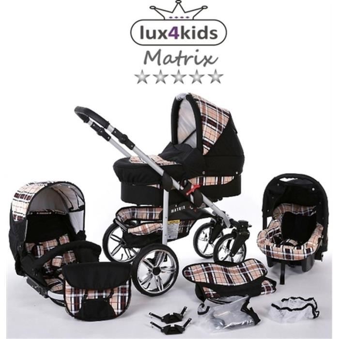 Matrix 2 Poussette Combinee 3en1 Set ete Roues pivotantes Nacelle Siege Auto Poussette Canne 47 noir carreaux Cdiscount Puericulture Eveil bebe