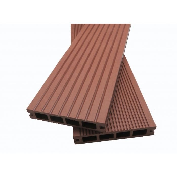 Lame terrasse bois composite alvéolaire Dual - MCCOVER - Brun rouge - L: 240 cm - l: 14 cm - E: 25 mm