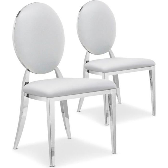 chaises médaillon sofia simili blanc - menzzo - lot de 2 - métal - intérieur - elégance - chic