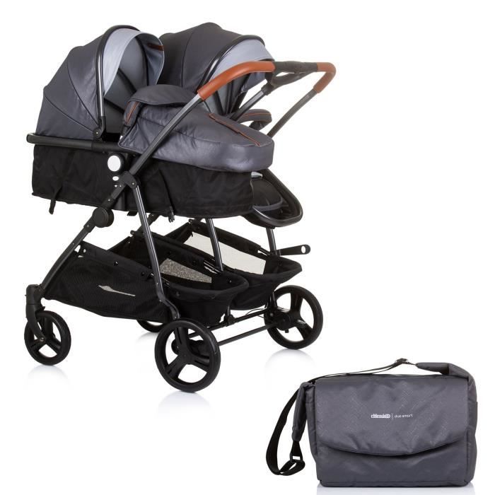 DUO SMART Poussette jumeaux ou enfants rapproches largeur 79 cm Gris sans cosy