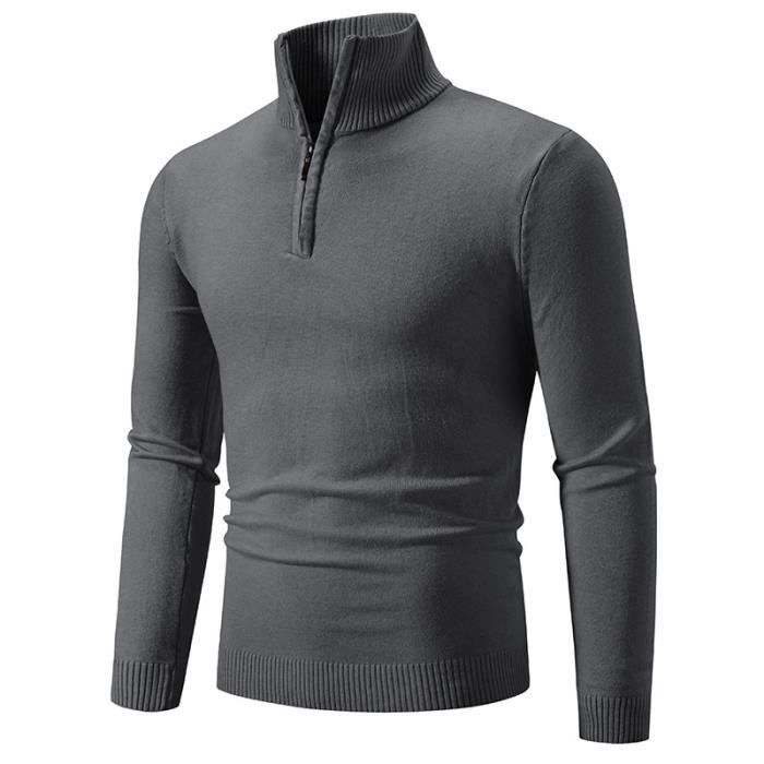 Pull Homme Hiver Chaud Pull Over Homme Manches Longues Pull Col Zippe Tissu Doux Elastique et Respirant Gris fonce Gris fonce Cdiscount Pret a Porter